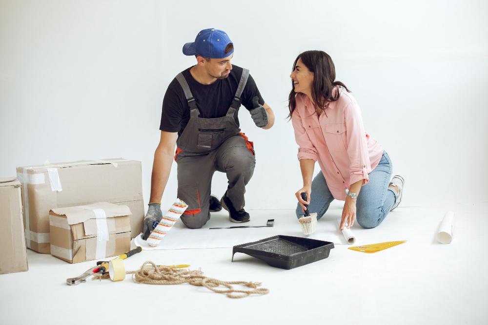 Renovation workers working